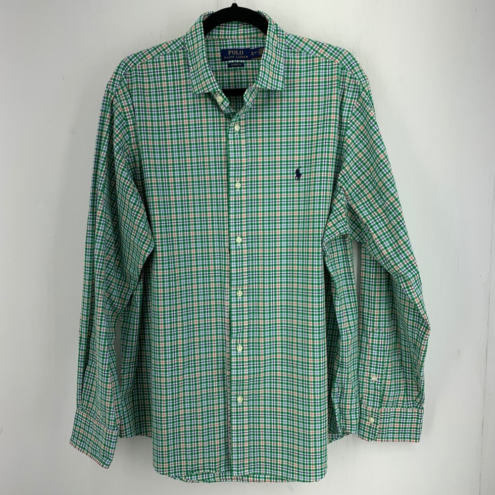 Polo‎ Ralph Lauren Mens XL Classic Plaid Stretch Button Down Shirt Preppy Spring